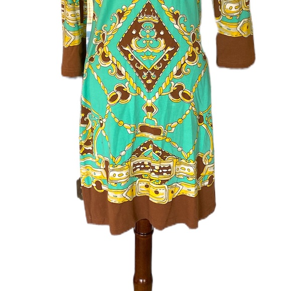 Barbara Gerwit Turquoise & Brown Chain Rope Print Tunic Dress - S - Picture 3 of 9